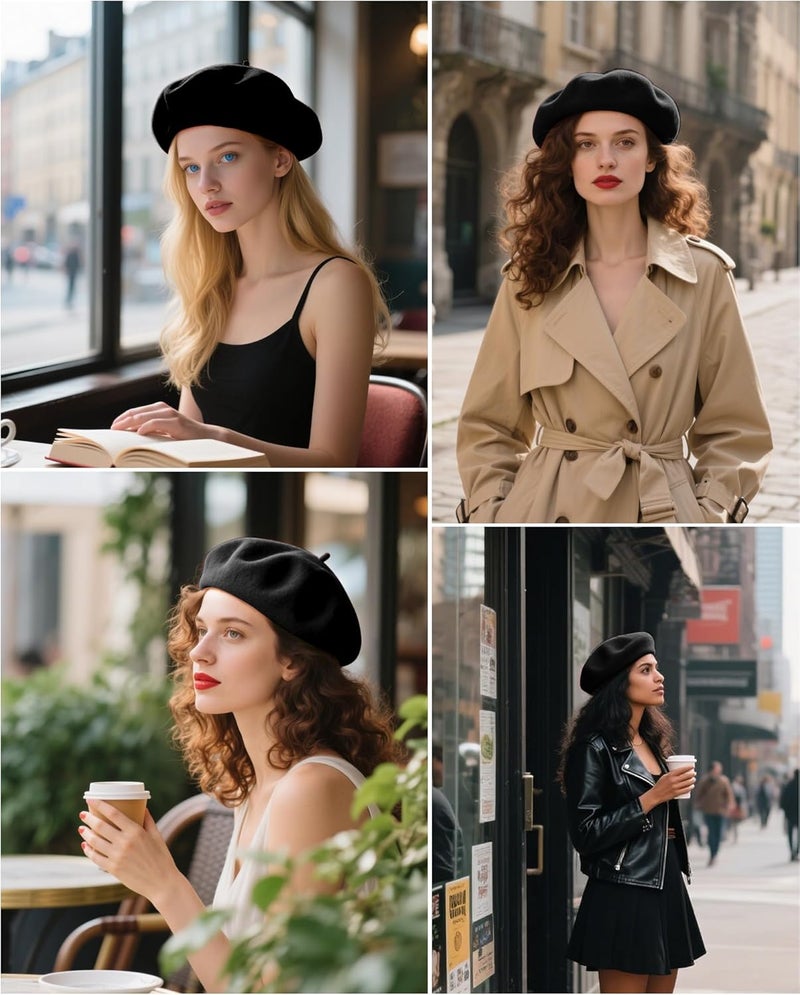 CKYPTFK Beret Hats for Women Holiday Wool French Style-Black/Red Church Hat-Clueless Outfit & Men's Beret - Image 5